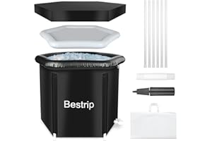 Bestrip Ice Bath Tub for Athletes, Heavy Duty Cold Plunge Tub Ice Pod for Recovery and Therapy, Foldable Bathtub Hot Tub with Lid for Home Outdoor, Gyms
