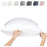 Zippered Pillowcases - Queen Size 30x20, 100% Viscose Derived from Bamboo, 2 PK, White - Cooling Pillow Cases - Silky Pillow Covers for Hot Sleepers, Menopause, Night Sweats - by JoMo