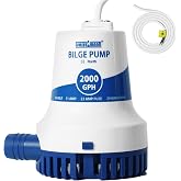 WASSERMANN 2000GPH Prime Bilge Pump 12V, Upgraded Heavy-Duty Marine Submersible Bilge Water Pumps for Boats with Long Power Cord and Anti-Airlock Protection for Continuous Reliable Operation