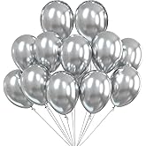 12pcs Metallic Silver Balloons, 13 Inch Chrome Silver Latex Party Balloons for Wedding, Birthday, Graduation, Baby Shower, Bachelorette, Anniversary, New Year Decorations