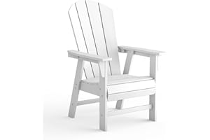 Costaelm Outdoor Adirondack Chair, HDPE Patio Balcony Chairs, Portside Seashell Nautical Curveback Adirondack Chair and Fire Pit Chairs, White