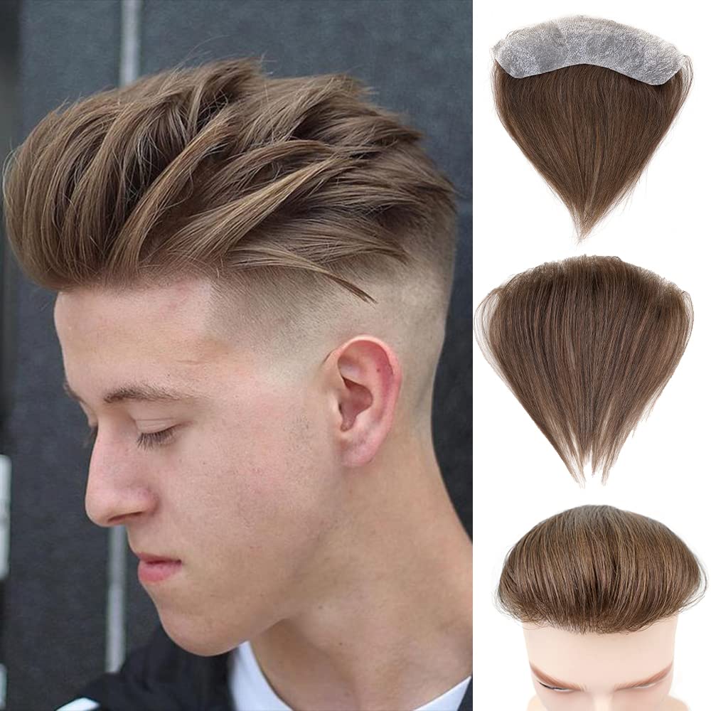 Lordhair Hairline Toupee for Men, Frontal Hairpiece, Forehead Toupee V-Shape Natural 100% Human Hair with PU Thin Skin Covering Male Receding