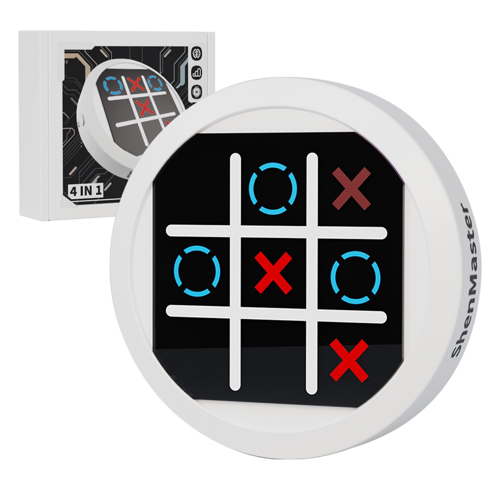 ShenMaster Smart Tic Tac Toe Bolt Game-4 in 1 Handheld Puzzle Game Console. Portable Travel Games for Kids&Adults Ages 3+, Promoting Educational and Memory Growth with Electronic Board Games(White)