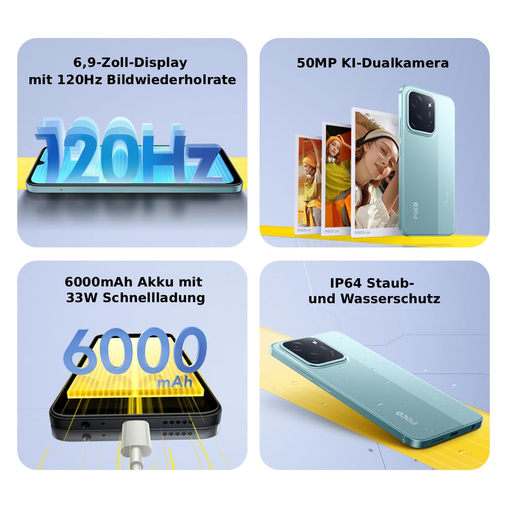 XIAOMI Poco C85, Smartphone 8+256GB, 6,9" 120Hz Display 7,99mm Design, MediaTek Helio G81-Ultra Octa-Core, 50MP AI-Zweifach-Kamera, 6000mAh, Black, Ladegerät Nicht im Lieferumfang enthalten 2