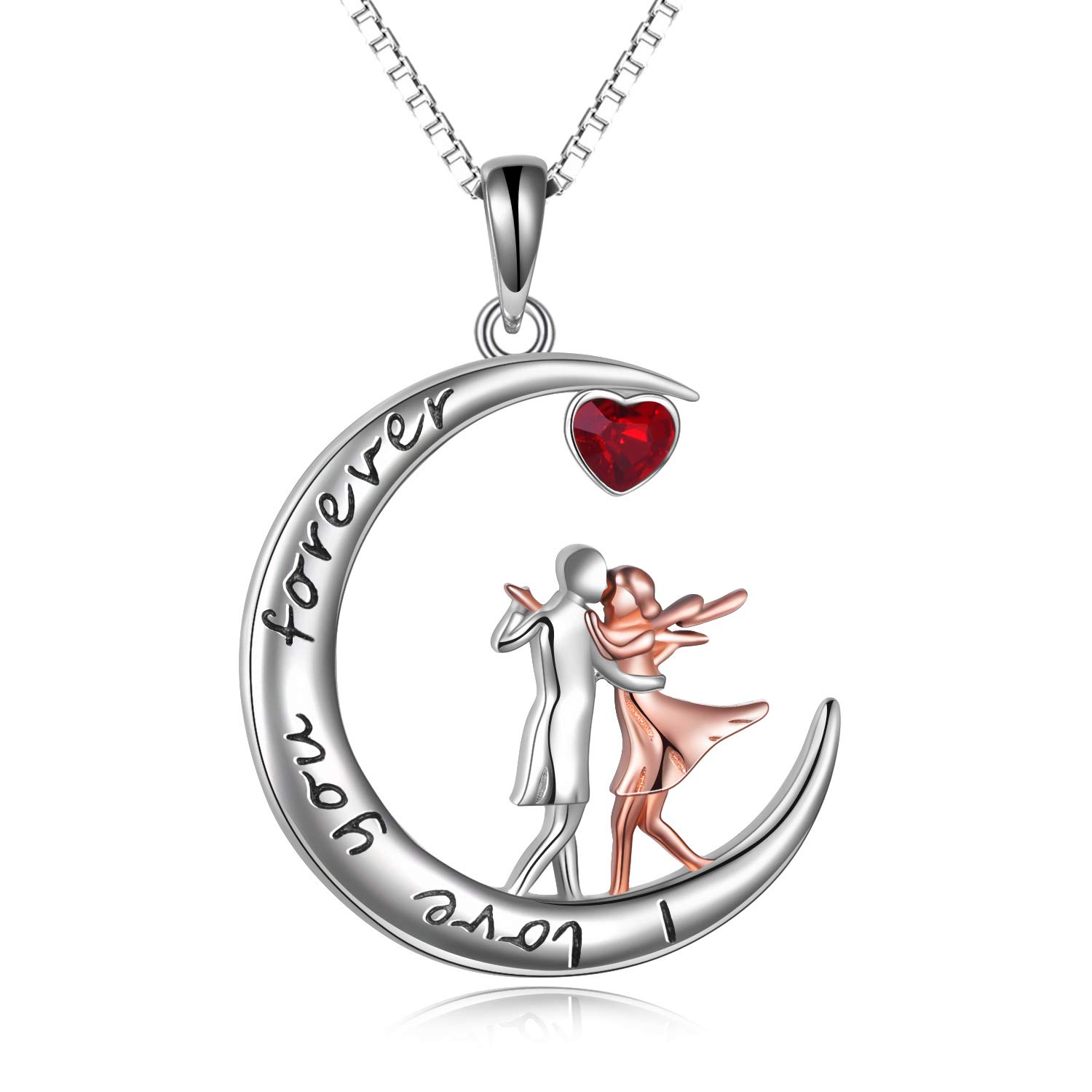 VONALA 925 Sterling Silver Moon Necklace with Heart Crystal Dancing Jewellery Birthday Gifts for Women