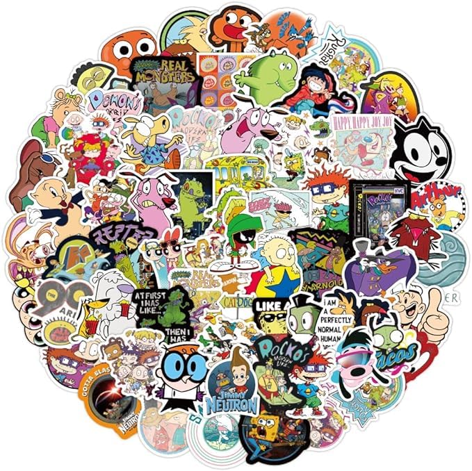 100PCS 90s Cartoon Stickers for Laptop Water Bottle Luggage Snowboard Bicycle Skateboard Decal for Kids Teens Adult Stickers
