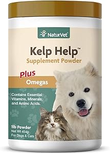 NaturVet Kelp Help Plus Omegas Skin and Coat Supplement for Dogs and Cats, Powder, Made in the USA, 1 Pound