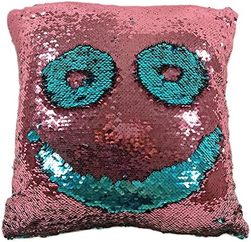 GOSTAR StarGo Reversible Sequins Mermaid Pillow Case/Cushion Cover- Multi-Color Changing Sequins for Couch Chair Office Car Party Decoration in 16”x16” and 18”x18” (Pink (Salmon) and Blue, 16"x16")