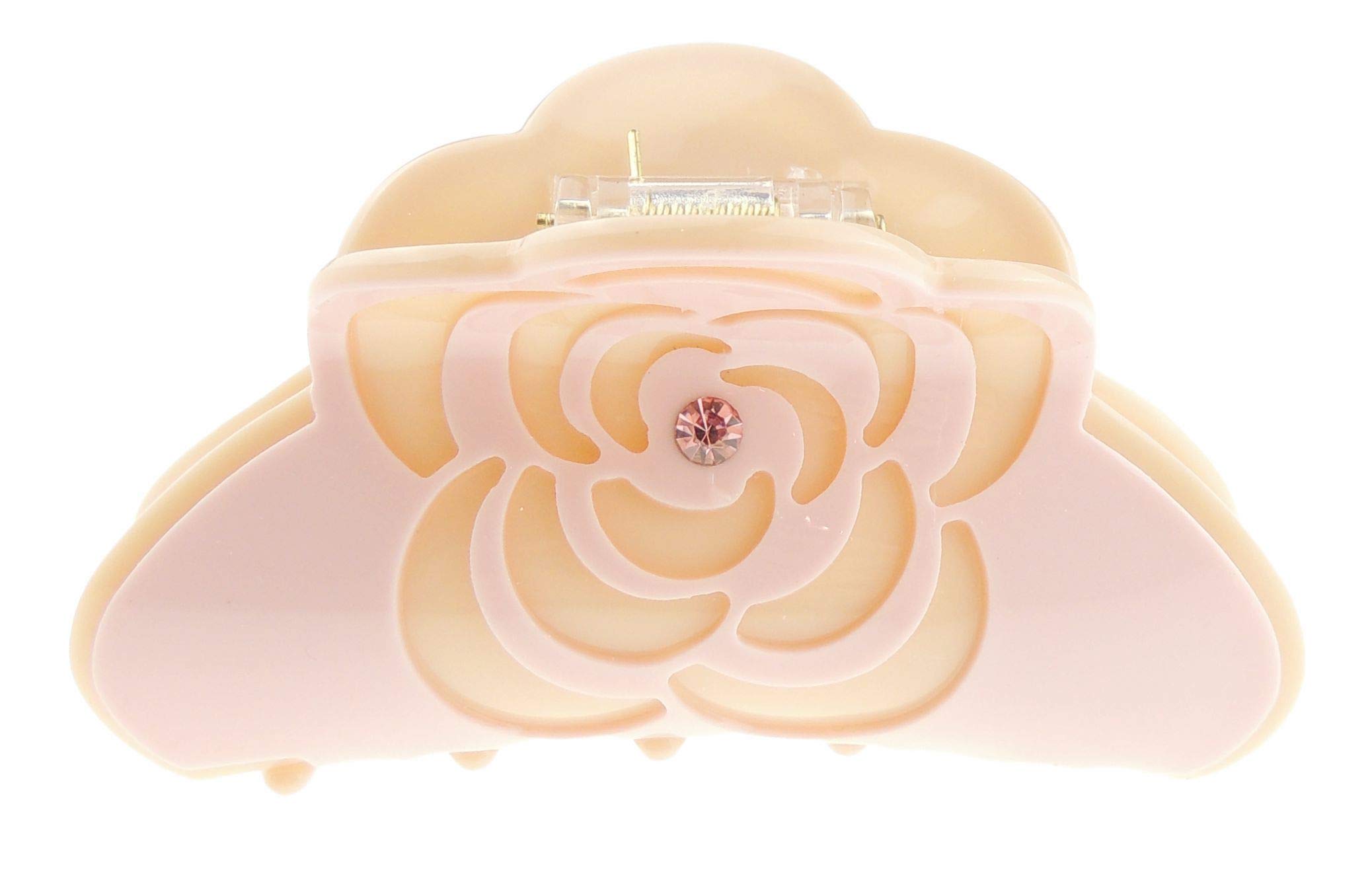 Women Girls Bulldog Wave Jaw Clip Octopus Clamp Grip Bridal Wedding Party Birthday Christmas Summer Styling Short Long Hair Plain Crystal Rose Flower Flower Claw Clip (Baby Pink Cream)