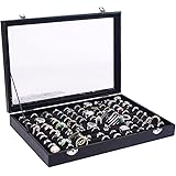 100 Slots Ring Organizer Box,Ring Storage Display Box,Ring Holder Showcase,Ring Show Tray for Jewelry(Glass Lid)