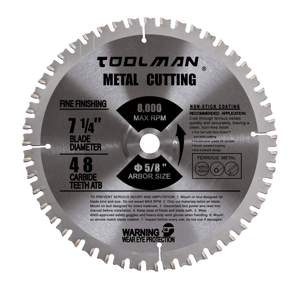 Toolman Circular Saw Blade Universal Fit 7-1/4" 5/8" 48T Carbide Tip For Metal cutting works with DeWalt Makita Ryobi