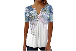 LEODYE Womens Tops Dressy Casual Short Sleeve Summer Tops Vintage Flower Print Tshirts Trendy Round Neck Tshirts Tunic Tops