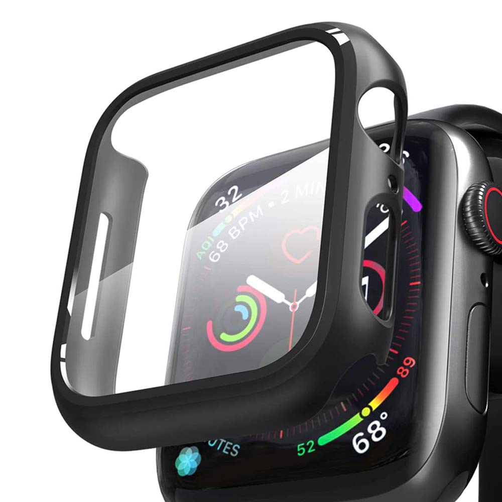 lijing Compatible Apple Watch Series 5 / Series 4 case 40 / 44mm With tempered glass screen protection, 360 ° all-round protective case Ultra thin protective case Silver 44mm