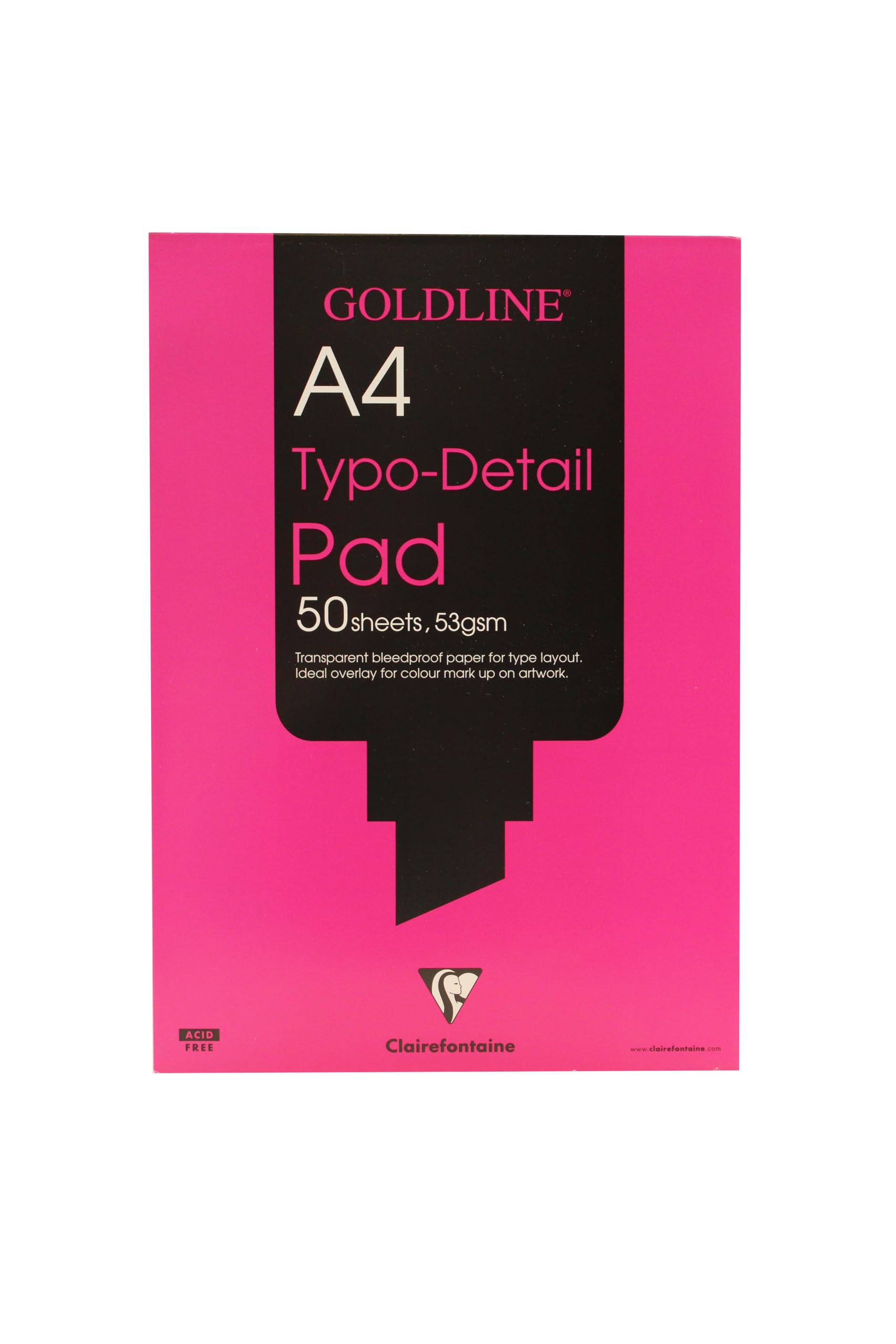 Clairefontaine - Ref GPD1A4Z - Goldline Typo-Detail Pad (50 Sheets) - A4 (210 x 297mm) in Size, 53gsm Transparent Bleedproof White Paper - Suitable for Layout & Overlay Work