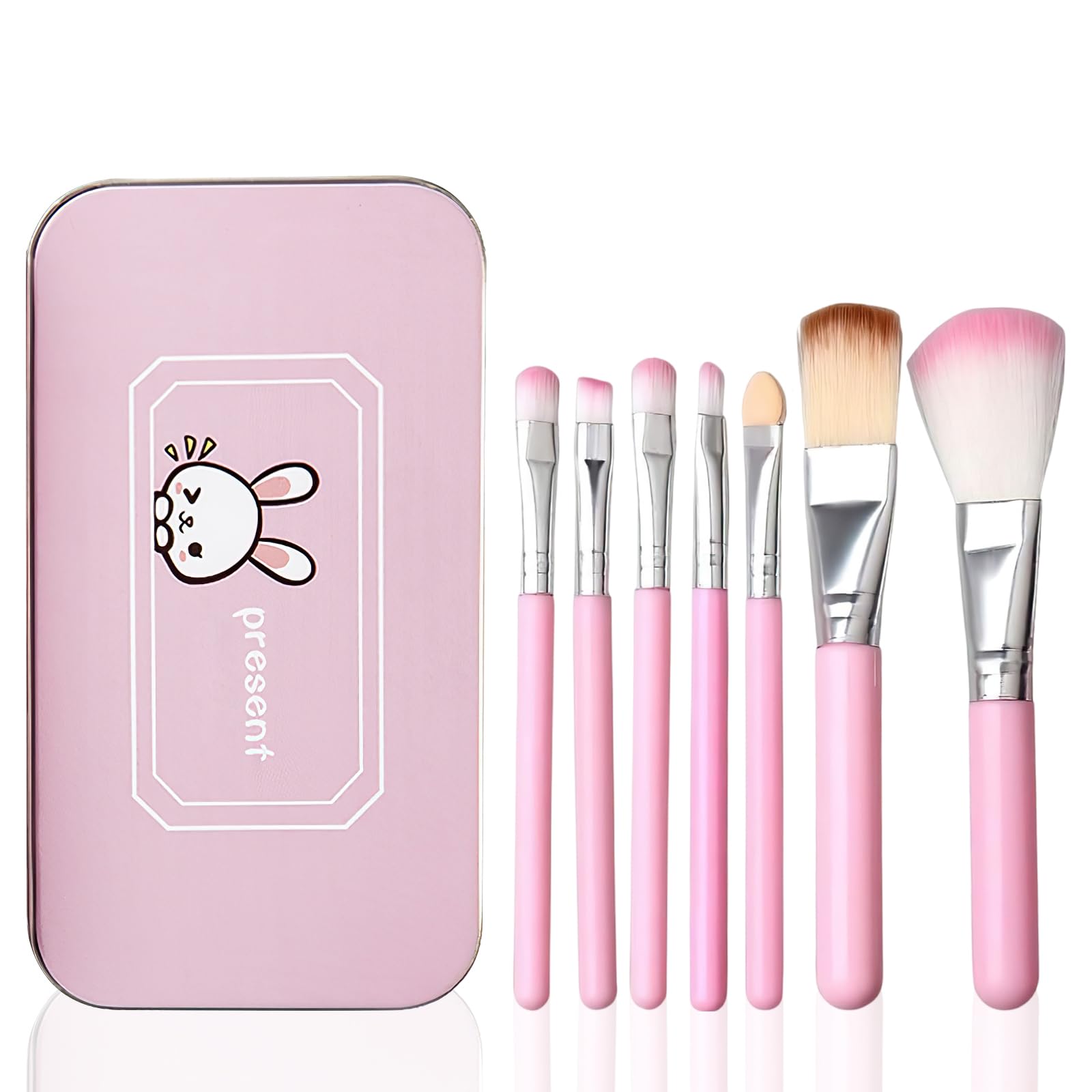 7PCS Children Makeup Brushes，Makeup Brush Set for Kids Girls - Includes Foundation, Eyebrow, Eyeliner, Concealer Brushes - Pink with Case, Ideal for Christmas, Birthdays, and Party Bags