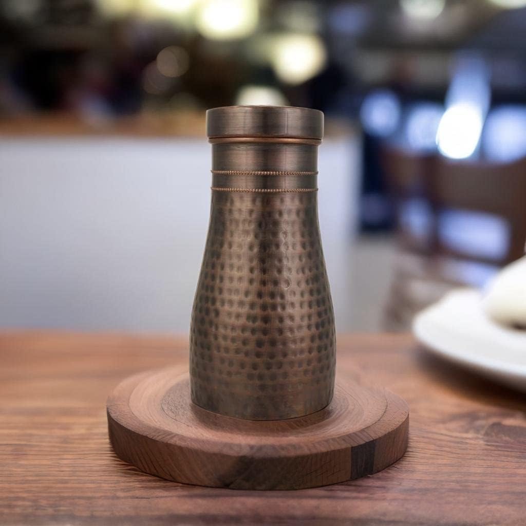 Hygge Antique Hammered Pure Copper Bedside Carafe with Tumbler, 1L (34 oz) Water Pitcher for Home, Yoga & Ayurveda