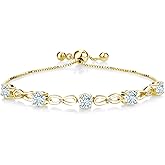 Gem Stone King 2.55 Ct Sky Blue Aquamarine White Topaz 18K Yellow Gold Plated Silver Bracelet For Women