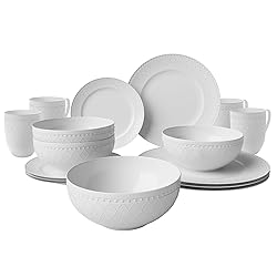 Yoshy 16-Piece White Embossed Mesh Bone China