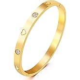 Christmas Gift MVCOLEDY Jewelry Gold /White Gold Plated Bangle Bracelet Heart Stone Stainless Steel with Crystal Bangle Bracelets for Women Jewelry Size 6.7 Inches