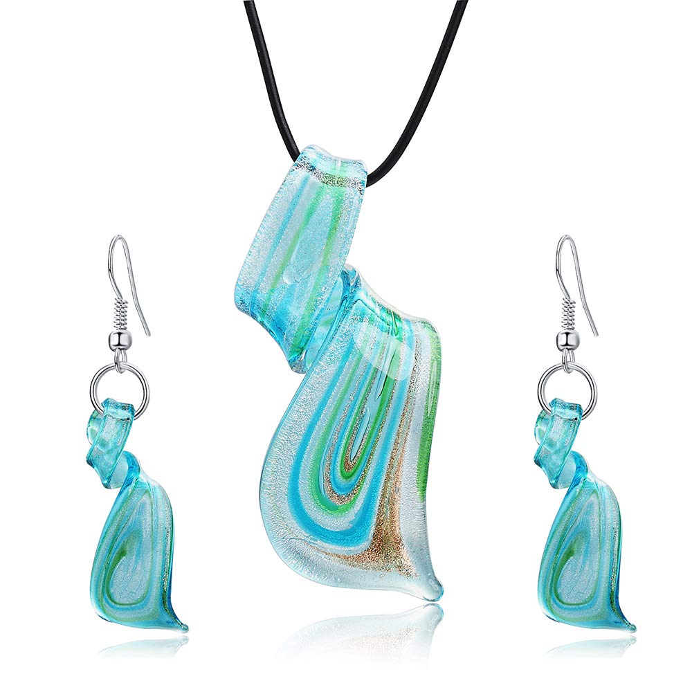 Aituo Murano Inspired Design Personality Spiral Tornado Style Coloured Glaze Necklace Earrings Set (Spiral)