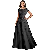 Dvdci Lace Applique Mother of The Bride Dresses Long A-line Tulle Formal Wedding Dress