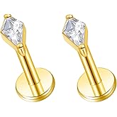 G23 Titanium 16g 18g 20g Flat Back Studs Earrings | F136 Implant Grade Titanium Press Fit Threadless Push in Labret Cartilage Helix Lip Monroe Tragus Conch Piercing Jewelry