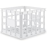 Sterilite Storage Crate, Stackable Plastic Bin Open Basket with Handles, Organize Home, Garage, Office, School, White, 1-Pack