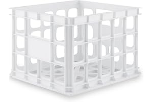 Sterilite Storage Crate, Stackable Plastic Bin Open Basket with Handles, Organize Home, Garage, Office, School, White, 1-Pack