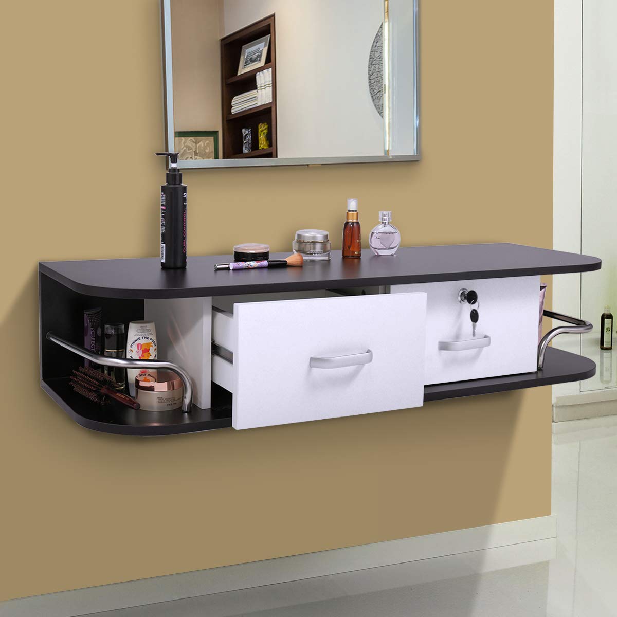 JAXPETY Classic Salon Wall Mount Styling Station Barber Beauty Salon Spa Locking Cabinet (Black+ White): Beauty