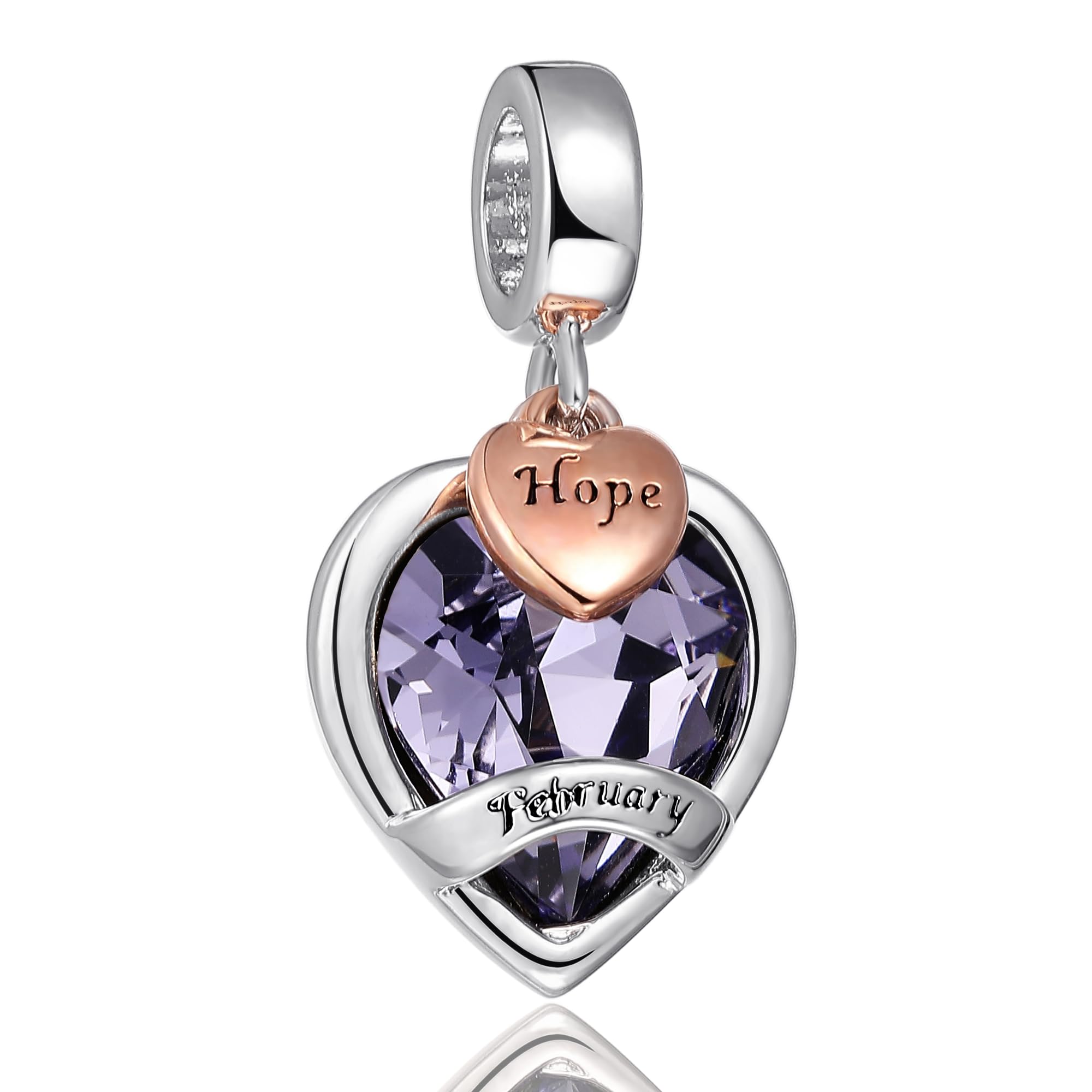 February Birthstone Charms for Women Bracelets Purple Heart Charm fit Pandora Bracelets Birthday Gifts for Women Girls