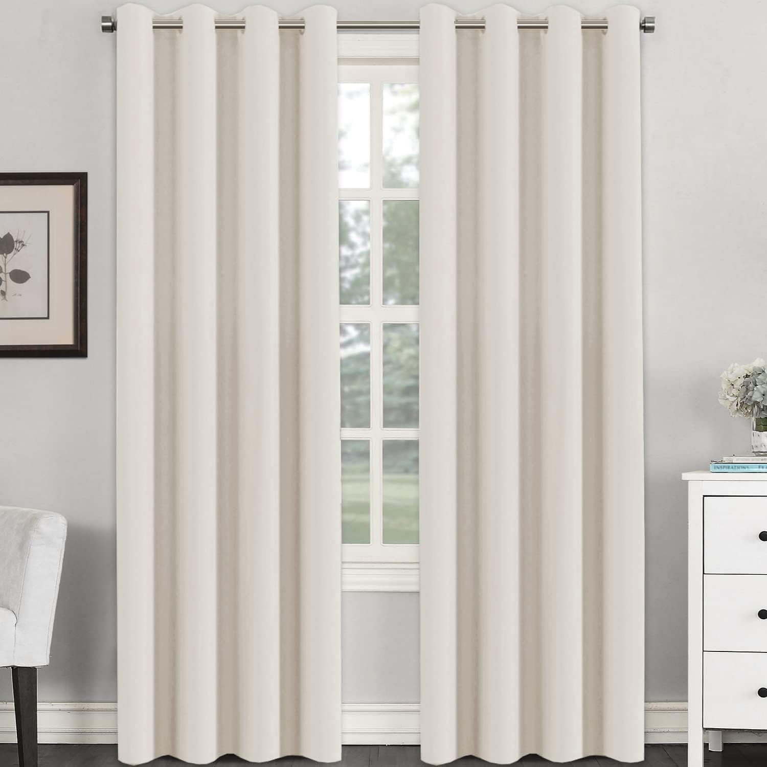 Window Treatments - H.VERSAILTEX Room Darkening Curtains for Living Room Light Reducing Thermal Insulated Window Treatment Panels/Drapes Grommet Top 2 Panels (Ivory - 52 x 96 Inches)