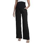 Foucome Maternity Pants Over The Belly Flowy Wide Leg Pants Casual Palazzo Beach Trousers with Pockets