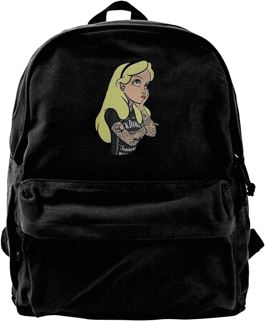 Canvas Backpack Alice in Wonderland Punk Tattoo Novelty Forest Rucksack Gym Hiking Laptop Shoulder Bag Daypack for Men Women