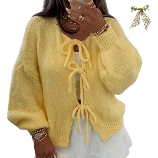 Flygo Women's Ruffle Hem Knit Sweater – Lightweight Puff Sleeve Pullover Top For Casual & Dressy Outfits - View #12
