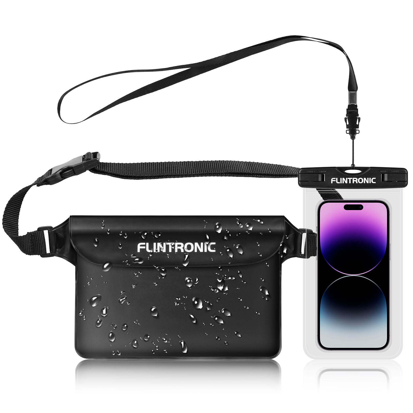 flintronic 2PCS Waterproof Pouch Bag with Adjustable Waist Strap, IP68 Waterproof Waist Bag Transparent Screen Touchable, Dry Bag for Beach Swimming Fishing Boating