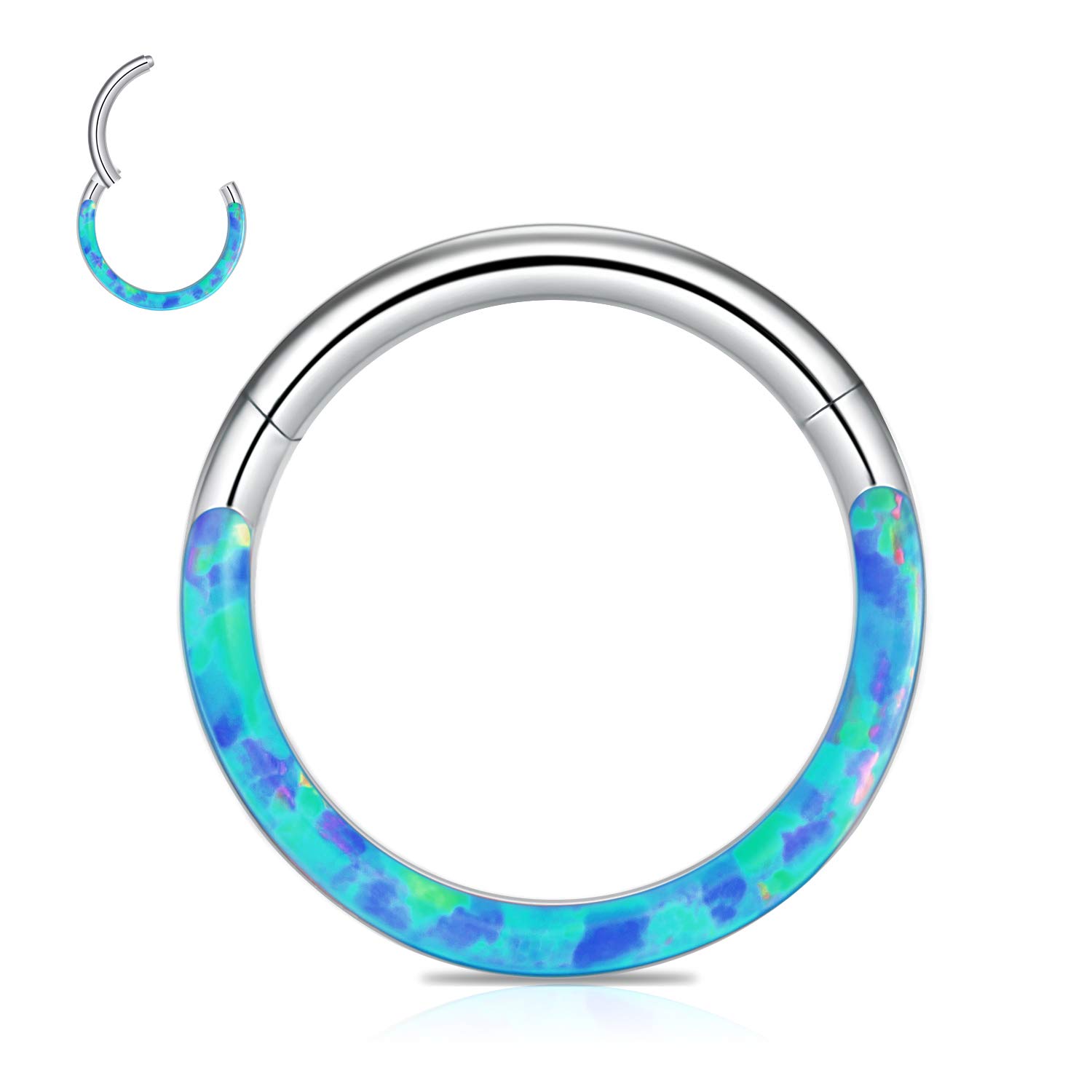 CICIMOTO Opal CZ Nose Ring Septum Hoop, 16G Surgical Steel Cartilage Earring Hoop Hinged Segment Ring Septum Clicker Daith Helix Tragus Conch Piercing Jewelry