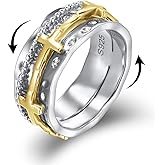 VONALA Cross Fidget Rings for Anxiety Gold Plated 925 Sterling Silver Cross Spinner Rings for Women Anti Stress Mood Rings 11#