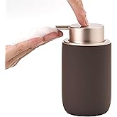 GIRLUFO Foaming Soap Dispenser with Plastic Pump,12oz Foam Dispenser Bathroom,Kitchen Foam Soap Dispenser,Brown Hand Soap Bottle(Rubber Paint& Ceramic)