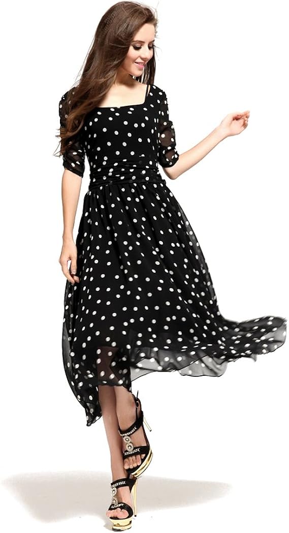 polka dot maxi dress black and white