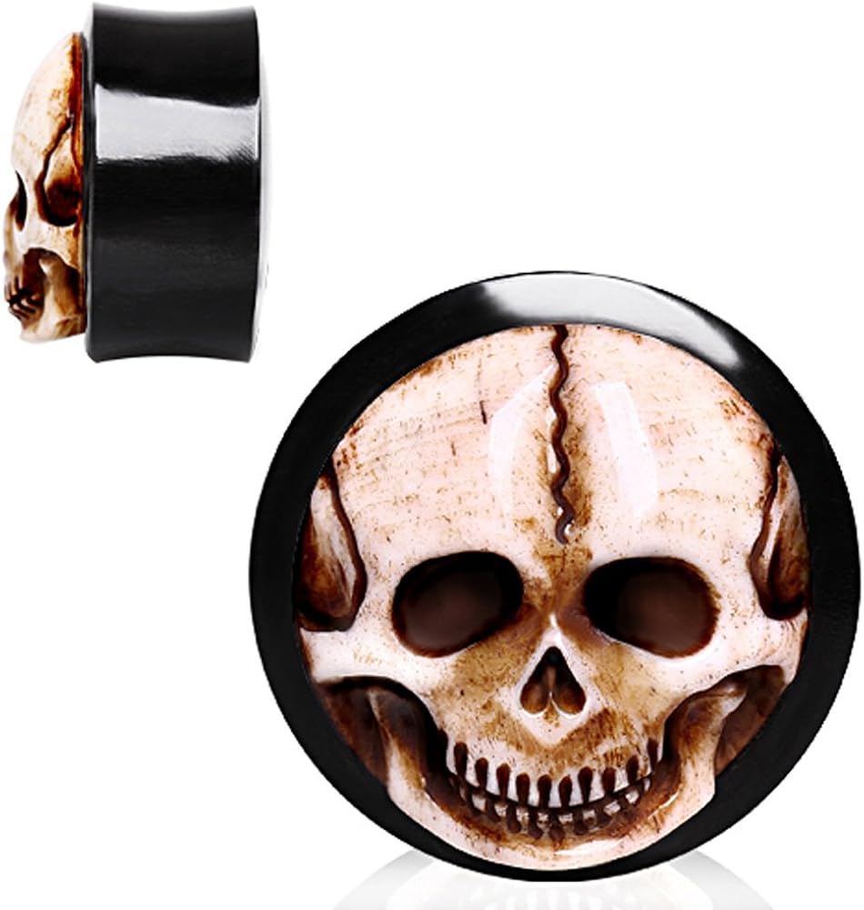 Novelty & More 6mm Organic Bone and Horn Skull Flesh Tunnel Saddle Plug