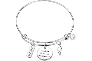 LQRI MS Awareness Gift MS Survivor Gift Awareness Ribbon Charm Multiple Sclerosis Awareness Bangle Bracelet MS Multiple Sclerosis Diagnosis Gift Cancer Awareness Jewelry