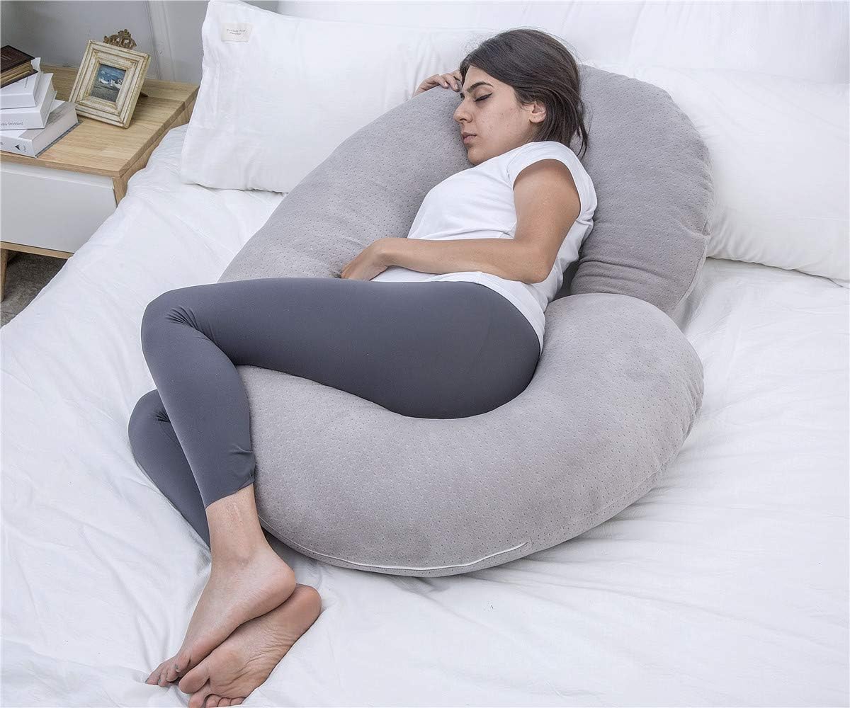 1 MIDDLE ONE Pregnancy Pillow, C Shaped Full Body Pillow for Maternity Support, Pregnant Women Sleeping Pillow with Velour Cover (Grey): Kitchen & Dining