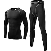 Tesuwel Mens Base Layer for Cycling Hiking Basketball Thermal Underwear Set for Ski Mens Compression Pants and Shirt Cool Dry