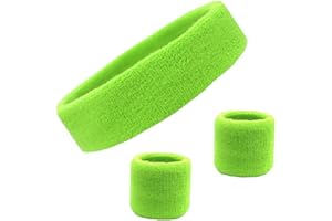 Kenz Laurenz Sweatband Set Cotton Sports Headband Terry Cloth Wristband Moisture Wicking Sweat Absorbing Head Band Athletic Exercise Basketball Wrist Sweatbands and Headbands