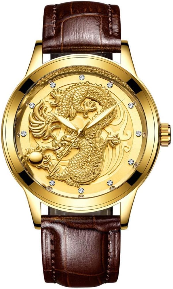 Mens Gold Watch - Luxury Jewelry Quartz Watches for Men Gold Dragon Luminous Ultra-Thin Relojes by Sameno Watch Delux