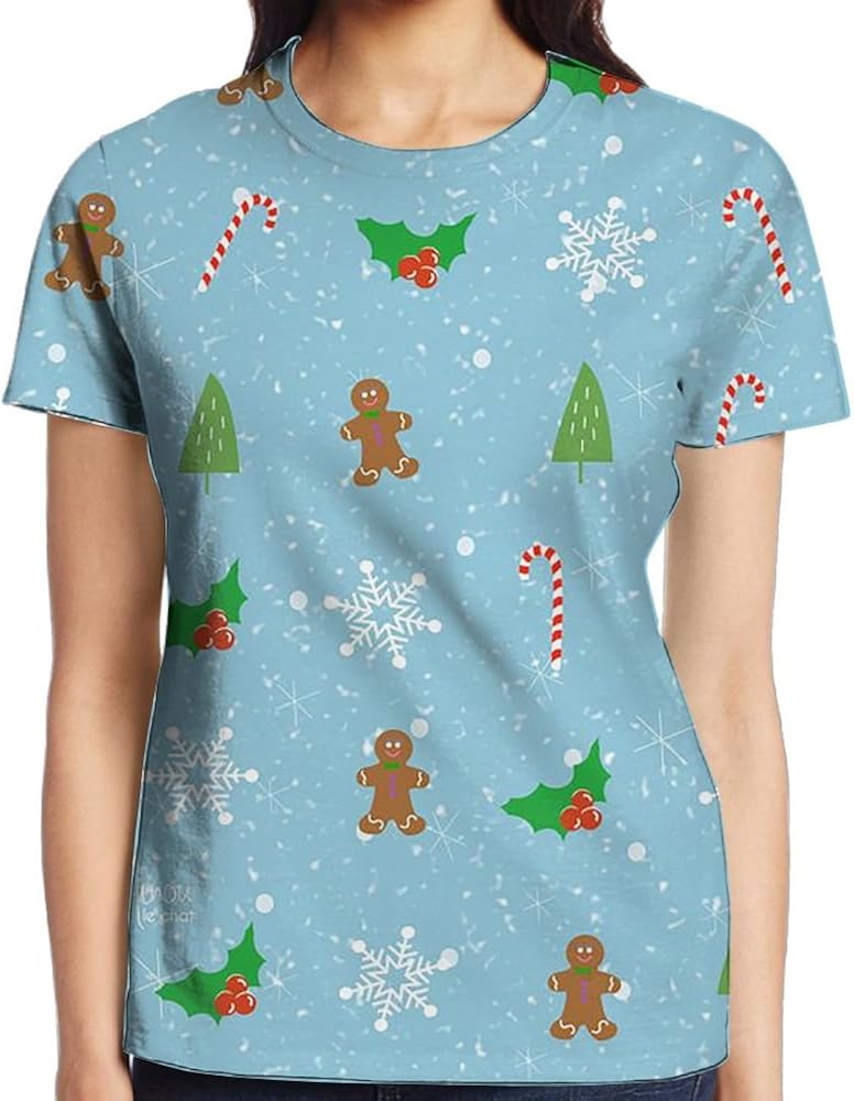 Amazon.com: Women's Crew Neck Casual T Shirt Merry Christmas Decoration Comfort Soft T-Shirt 