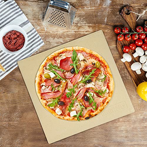 Mimiuo Rectangular Cordierite Pizza Stone for Ooni, for Preparing Bread, Tarte Flambée and Pizza, for Oven and Barbecue, Oven and Grill, Gas, 33 x 33 cm