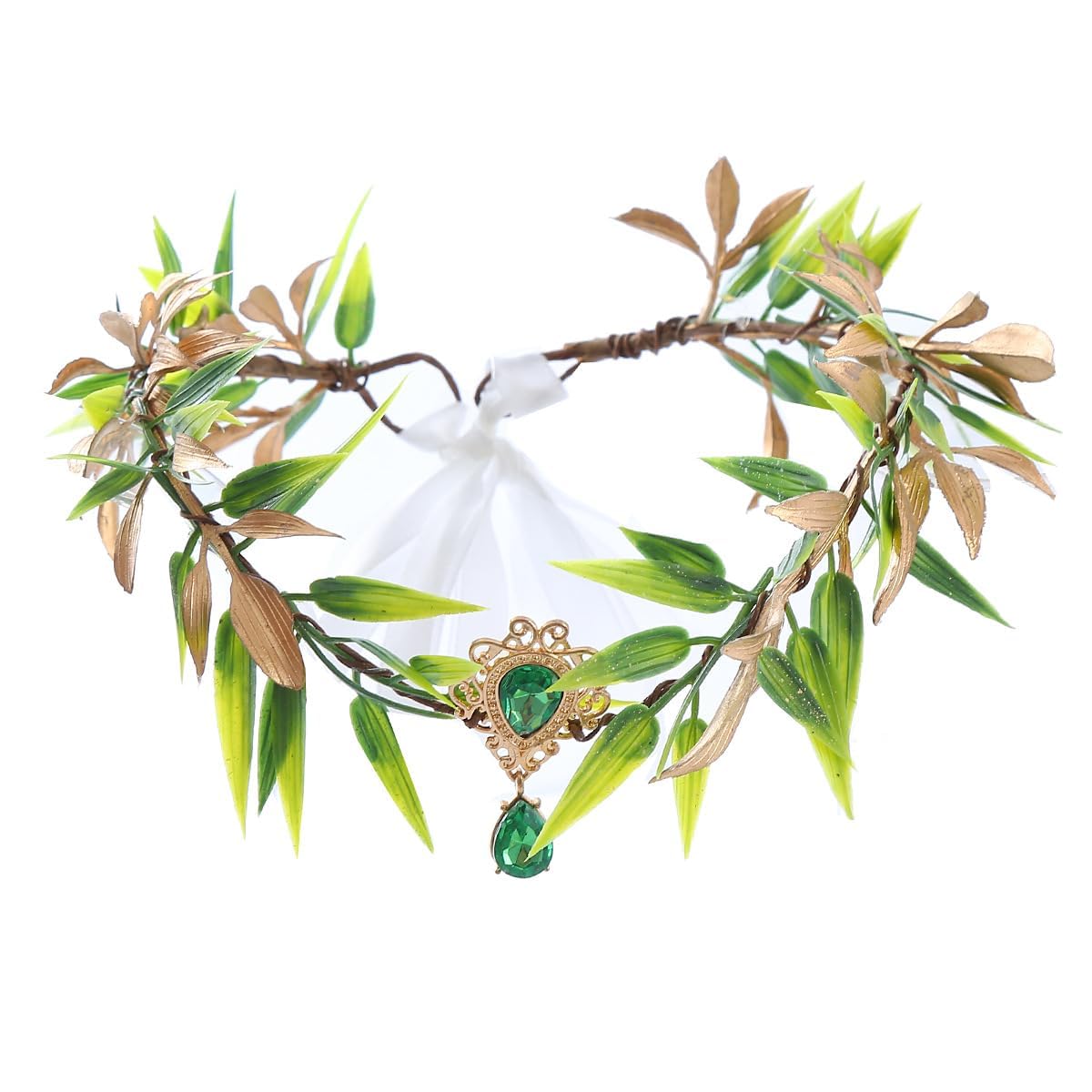 LEEMASING Woodland Elf Headpiece Fairy Leaves Green Rhinestone Crown Headband For Baby Shower Wedding Party Beach Travel Festival