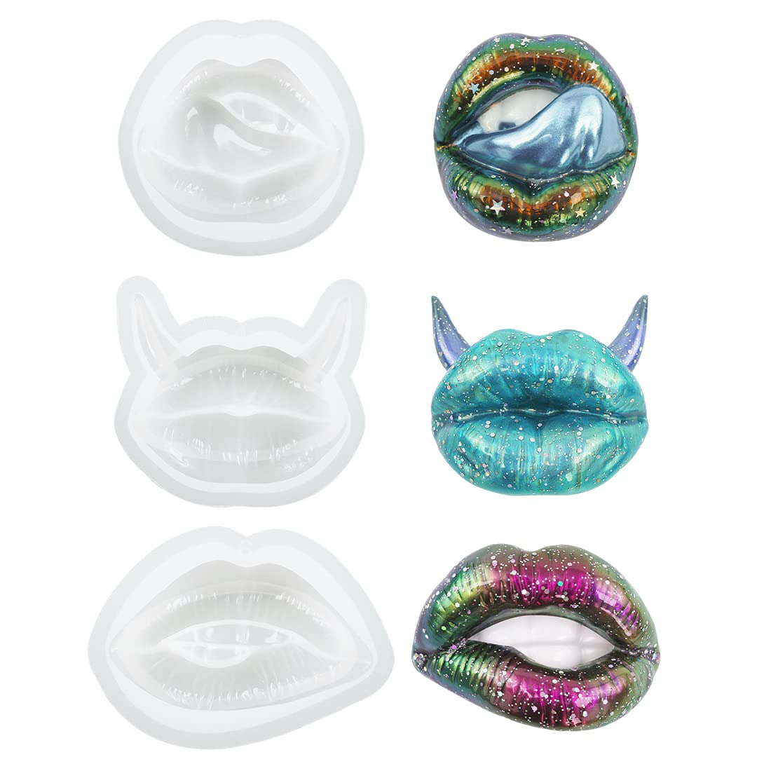 Voyyphixa 3PCS 3D Lips Epoxy Resin Moulds Silicone Jewelry Epoxy Casting Mold DIY Crafts Tool for Handmade Candle, Resin Crafts, Charm Pendant Ornament, Halloween Decoration (Style B)