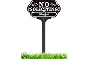 Multiwins No Soliciting Sign for House with Stake - Adjustable Height - 12.6 x 6.6 Inch/36 Inch High - 50-mil Thick Aluminum -Metal No Soliciting Yard Sign for Home/Front Door and Business (White-02)